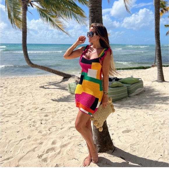 ZARA COLORBLOCKED BLOGGER FAVORITE‎ PATCHWORK CROCHET LIMITED EDITION MINI DRESS - Picture 12 of 16